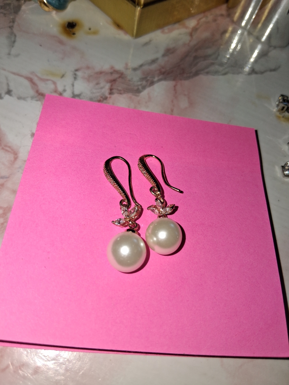 925 Pearl Drop Earrings with Crystal Accents - White Pearls